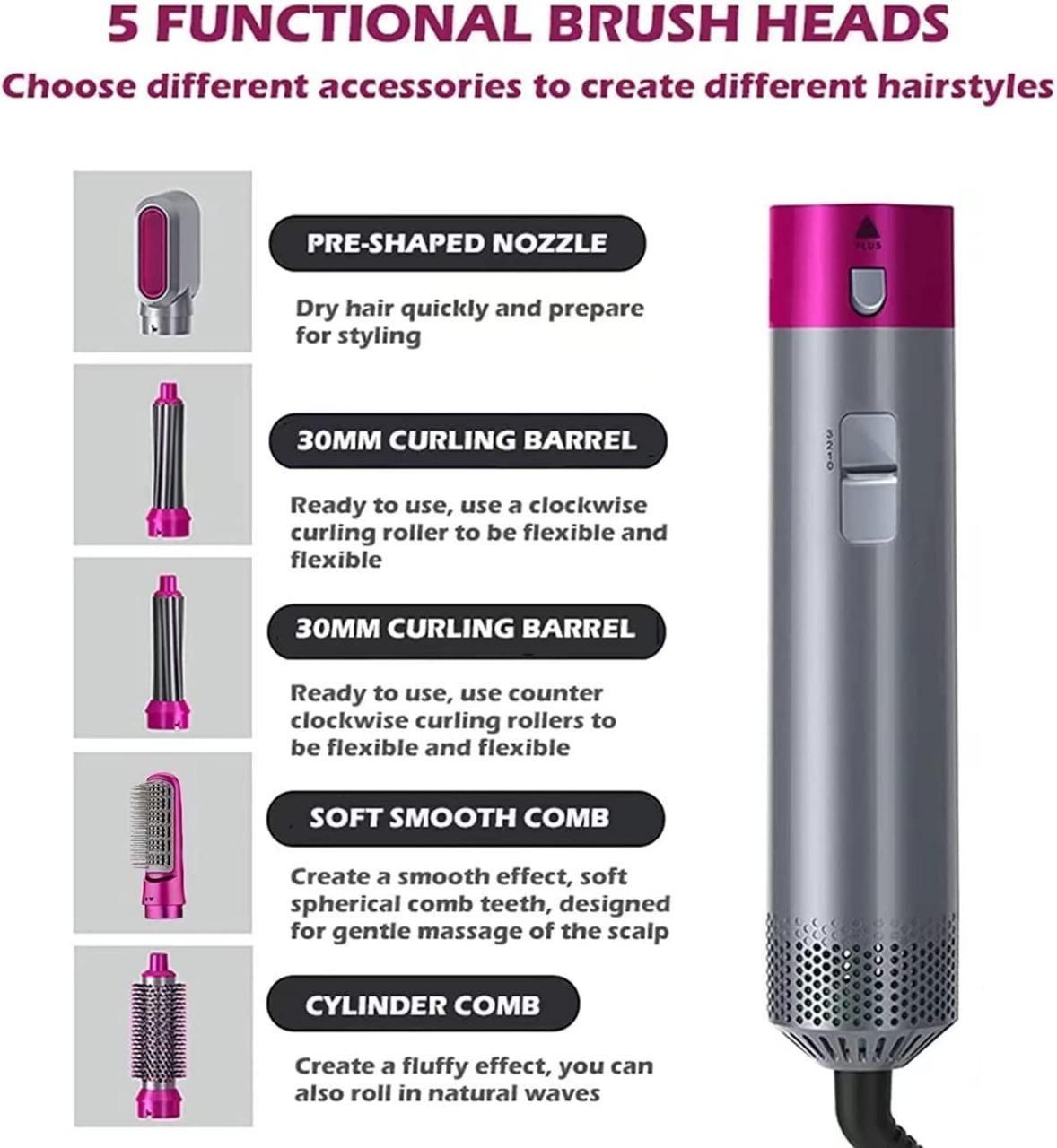 Muti-Functional 5 IN 1 Hair Styling Tool | Detachable Hot Air Brush | Hair Dryer with Comb